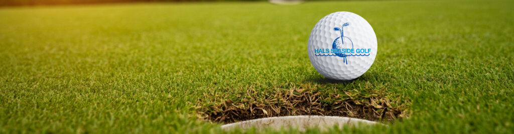 Golf bold med Hals seaside golf logo på sig